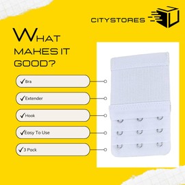 citystores® 3 Pack White 3-Hook Bra Extender Adjustable Bra Strap Extension for Maternity, Weight Fluctuation & Everyday Comfort