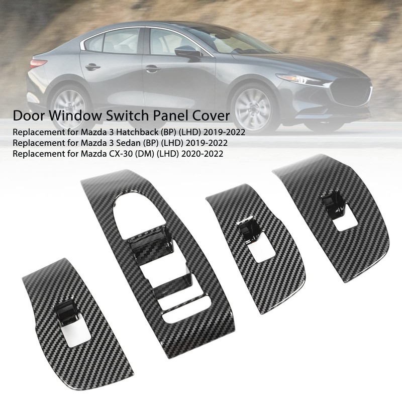 4 Pieces Door Window Switch Trim Carbon Fibre Style Replacement