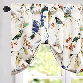 VOGOL Tie Up Valances for Bathroom, Blue Birds and Floral Print Tie Up Shades for Windows Rod Pocket Valances for Cafe, 52x18, One Piece