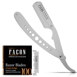 100 Blades + Facón Classic Professional Straight Edge Barber Razor - Salon Quality Cut Throat Shavette