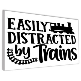 Hippowarehouse Easily Distracted by Trains Printed Canvas 21cmx31cm Wall Art Design Classroom Gym Room Home Office Décor