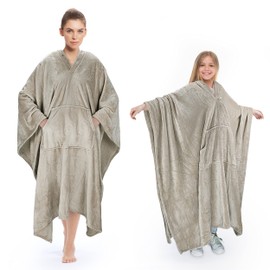 Poncho Blanket Super Soft Comfy Plush Wearable Fleece Blankets Gift for Adult Women Men Kids Throw Wrap Cover Indoors & Outdoors, 55''x 80'' Camel