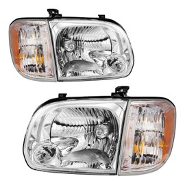 ZonCar Headlight Assembly, Chrome Headlights Compatible with 2005-2006 Tundra Crew Cab, 2005-2007 Sequoia, Amber Reflector Color Clear Lens Color, OE Style Replacement