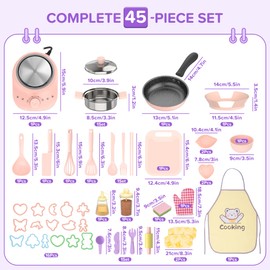 Gotoofun Kids Real Cooking Set with Mini Electric Stove, 45 PCS Montessori Mini Cooking Set with Safe Knife & Kitchen Tools, Cooking Set for Beginner Chef Ages 6-12 Boys & Girls