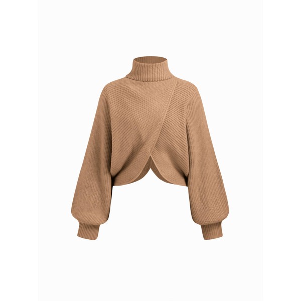 CIDER Cropped Sweaters for Women Turtleneck Sweater Long Sleeve Ribbed