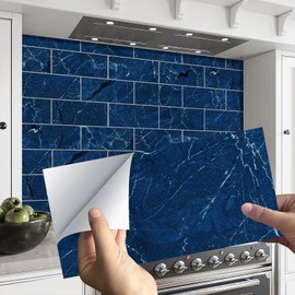 ANHUIB Blue Marble Tile Stickers Peel and Stick Transfers Sticker On Tiles Tile Decals for Living Room Kitchen Bathroom Wall 16 Sheets Glossy Backsplash for Home Kitchen Decor 20x10cm