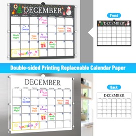 NiHome Magnetic Acrylic Dry Erase Calendar for Fridge with 12 Monthly Sheets and 9 Color Chalk Markers, Reusable Monthly Planner for Meal Prep, Family Schedule, Notes, Grocery Lists and Daily Planning