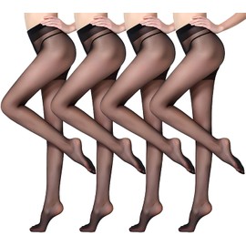 ANDIBEIQI 4 Pairs Silky Smooth Women's Transparent Tights Semi Opaque 15 Denier Tights Plus Sizes XL-4XL (44-62), Black*4