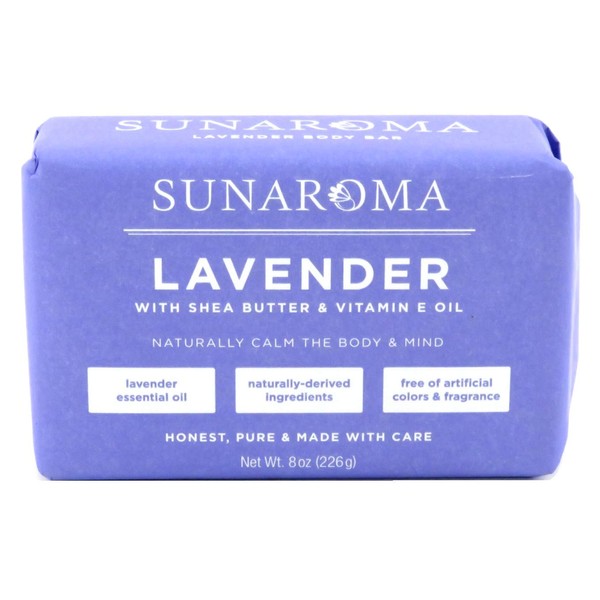 Sunaroma Soap Bar Lavender With Shea + Vitamin-E Oil 8 Ounce (6 Pack)