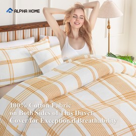 ALPHA HOME 100% Cotton Jacquard Duvet Cover King, Cozy Waffle Weave Bedding Sets for All Season, 3 Pieces with Duvet Cover & Pillow Shams, Dark Orange