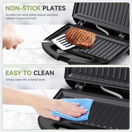 Sandwich Maker, 2 Slice Grilled Cheese Toaster with Non-Stick Grill Plates, 750W, Cool-Touch Handle, Indicator Lights, Easy to Clean & Store