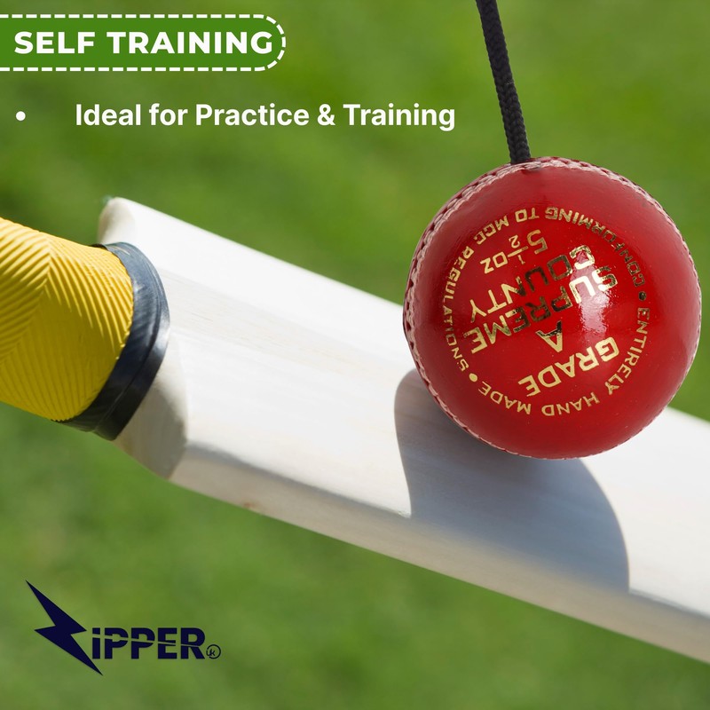 ZIPPER UK String Cricket Ball for Solo Batting Practice, Leather
