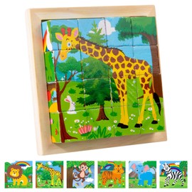 Wooden Cube Puzzle, 3D Picture Cube Puzzle Games, 6-in-1 Animal Motifs Puzzle from 2 Years, Wooden Puzzle 3D Cube Puzzle Puzzle Games from 1 2 3 4 Years, Montessori Educational Toy Gift for Boys and