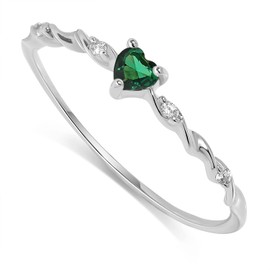 Vergoldete Geburtssteinringe für Damen, Herz-Gold-Stapelring, 925 Sterling Silber, handgefertigte Freundschaftsringe, Geburtsstein Mai, Größe 54 (Silber)