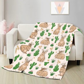 Jackalope Throw Blankets,Jackalopes Gifts for Women Men,Soft Lightweight Plush Animal Quilts with Cactus Print for Bedroom Sofa Room Decoration 80"x 60" Large for Adult