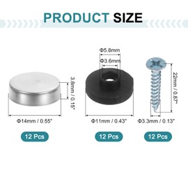 uxcell 12pcs Screw Covers Caps, 14mm Dia Stainless Steel Mirror Screws Decorative Cover Caps Nails Convex Gasket Mirror Screw Fasteners for Sign Advertising Hardware Construction, Silver