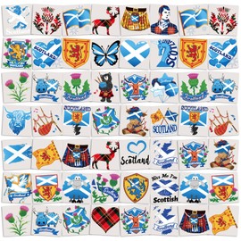DPKOW 72pcs Scottish Temporary Tattoos Burns Night Accessories, Waterproof Scottish Flag Temporary Tattoos Thistle I Love Scotland Temporary Tattoos for Scottish Party Favors Burns Night Decorations