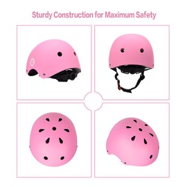 XJD Kids Bike Helmet Protective Gear Set Age 2-13 years Knee Pads Elbow Pads Wrist Guards and Adjustable Skateboard Helmets for Scooter Cycling Roller Skating Boys Girls (M, Pink 1)