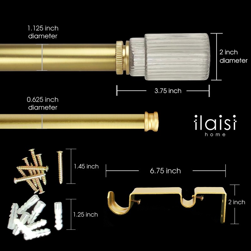 ILAISIHOME 1-1/8 Inch Diameter Gold Curtain Rods with Ribbed Glass
