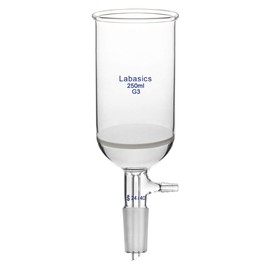 Labasics Borosilicate Glass Buchner Filtering Funnel with Fine Frit (G3), 65mm Inner Diameter, 100mm Depth, with 24/40 Standard Taper Inner Joint and Vacuum Serrated Tubulation (250ml)