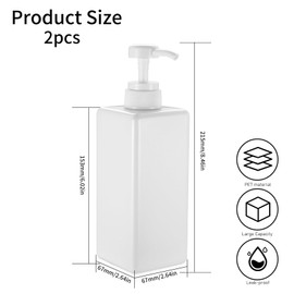 2x Pump Bottle Dispenser, 650ML Shampoo and Conditioner Dispenser, Refillable Shampoo Dispenser Bottle with Pump, Liquid Soap Dispenser for Shampoo Conditioner Body Wash Liquid Soap, White (White)