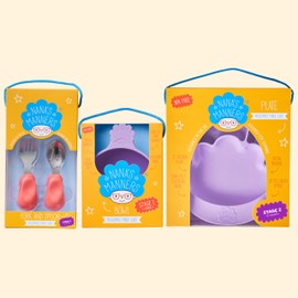 Nana's Manners Toddler Tabletop Collection - Pink and Purple - Toddler Cutlery, Suction Bowl, Section & Suction Plate