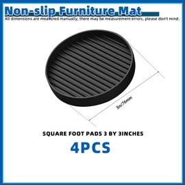 Glarks Black 4 Pieces 3 x 3 inch Round Shape Non-Slip Furniture Pads Rubber Non-Slip Caster Cups, Leg Coasters Couch, Chair, Feet and Bed Stopper Non-Slip Floor Protection for Furniture
