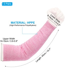 PATIKIL 14 Inch Cut Resistant Sleeve, 3 Pairs Arm Safety Protectors Sleeves Forearm Sleeve HPPE Level 5 Protection for Thin Skin and Bruising, M, Pink