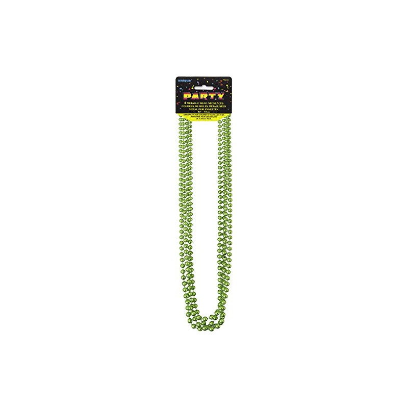 Unique Party 95141 - Metallic Lime Green Bead Necklaces, Pack