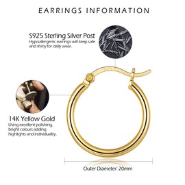VYYU Gold Hoop Earrings for Women, S925 Sterling Silver Hoops Earrings, Anti-allergic Huggie Hinged Sleeper Hypoallergenic Earrings, Jewellery Gifts Earrings Christmas Birthday Gifts, 20mm