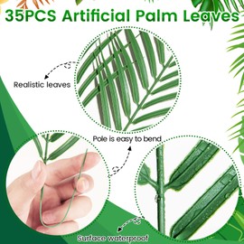 HFYHWT 35PCS Palm Leaves Decor, Green Foliage Fake Palm Leaves for Palm Sunday, Home Decor, Party Supplies