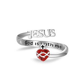 Sacred Heart of Jesus Ring - 925 Sterling Silver Jesus Open Ring God christian Jewelry Amulet Gifts for Men Women Christmas Easter