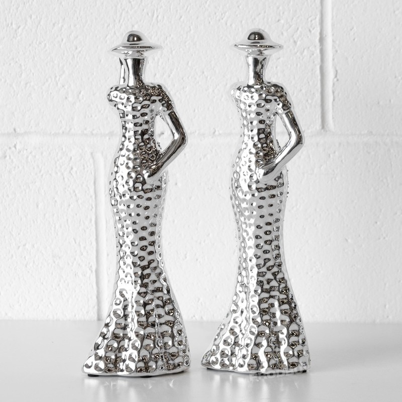Prodbuy Set of 2 Silver Elegant Lady Figures 29.5cm Tall
