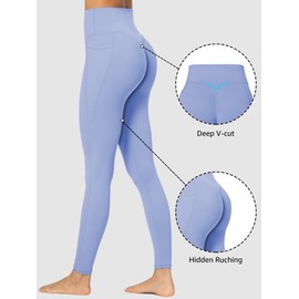Sunzel Invisible Butt Scrunch Workout Leggings with Pockets for Women, No Front Seam Booty Gym Yoga Pants with Tummy Control 28" Light Blue Large