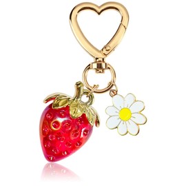 LAEKOU Cute Strawberry Keychain for Women, Girls Bag Charm Key Chain Accessories, Heart Flower Keychains Decor for Purse Backpack