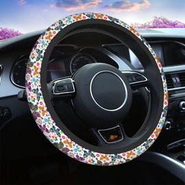 Swono Butterfly Non-Slip Steering Wheel Cover Spring Floral Colorful Butterflies and Flowers Neoprene Car Steering Wheel Covers Grip Automotive Steering Wheel Protector Auto Car Wrap Cover 15 Inch