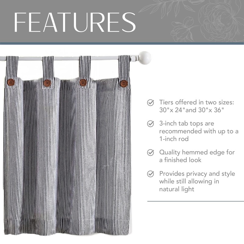 Elrene Home Fashions Tucker Ticking Stripe Tier Window Curtains for