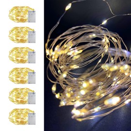 Constant Fairy Lights Battery Operated (AA batteries are not included)-6PACK 16.4Ft 50 LEDs Weatherpoof Small String Lights For Bedroom Dorm Table Centerpieces Mason Jars Christmas (Warm, 6 PACK)