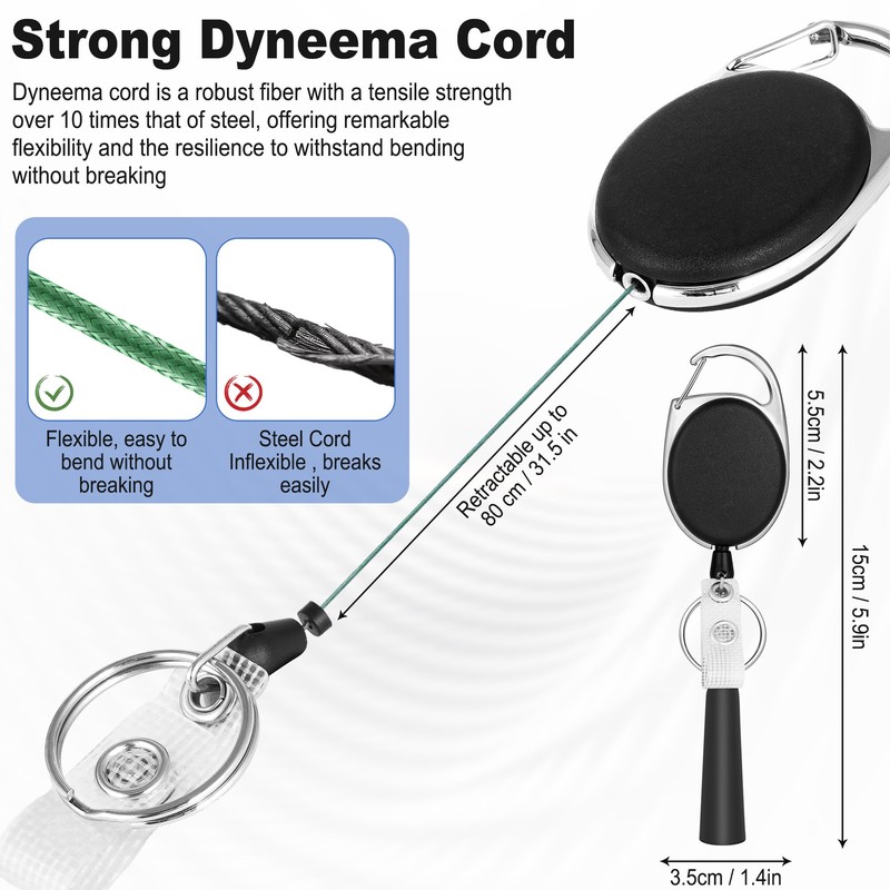 4 Pack Retractable Pen Holder with 31.5" Dyneema Cord, Elastic