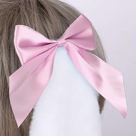 1 Pair Cute Bunny Plush Lop Ears Hair Clip,Kawaii Rabbit Furry Ears Ribbon Bow-knot Women Hair Clamp Hairpin Cosplay Headwear Hair Accessories (Dark Pink)