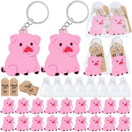 CiciBear 60 Pack Party Decorations for Guests, 20 Pink Pig Keychains, 20 Tags and 20 Gift Bags for Animal Lover, Kids Birthday, Baby Shower, First Birthday