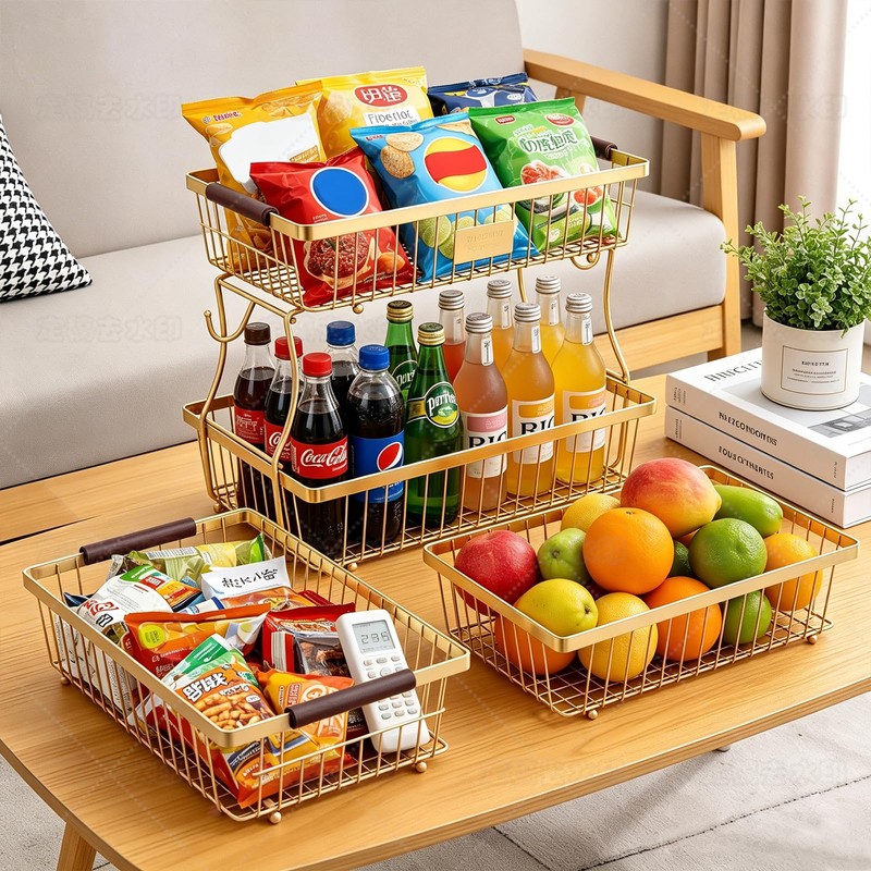 2-Tier Stackable Wire Basket with 2 Banana Hooks, Pantry Organizer