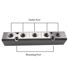 5 Way Pneumatic Manifold Air Distribution Block, G1/2 Supply Port, G1/4-Inch Output Port, Aluminum Alloy
