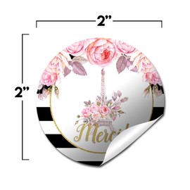 Ooh La La Paris Thank You Sticker Labels, 40 2" Party Circle Stickers by AmandaCreation, Great for Party Favors, Envelope Seals & Goodie Bags