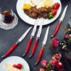 Laguiole By FlyingColors Steak Knife Set, Stainless Steel, Red Handles,