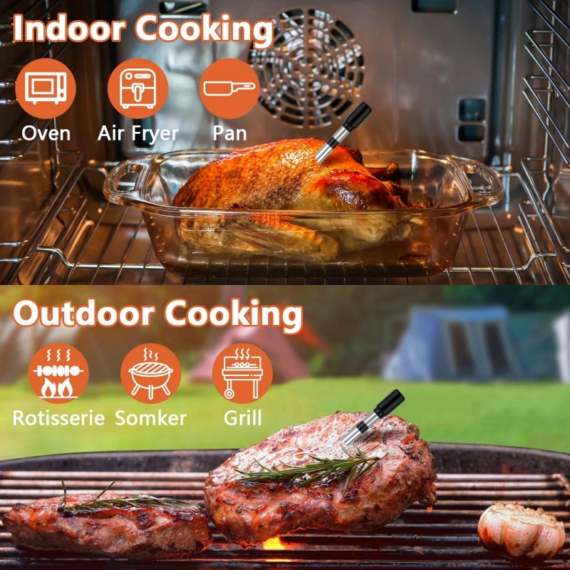 Dewjom Wireless Meat Thermometer, 500Ft Probe, App Control, Preset for