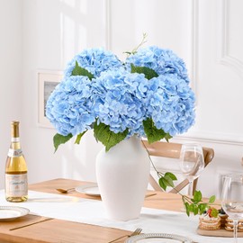 Waipfaru 4 Pcs 21" Real Touch Blue Hydrangea Artificial Flowers with Long Stem & Leaves, Full Latex Faux Hydrangea Flowers for Home Decor Party Floral Arrangements Wedding Bouquets Centerpieces