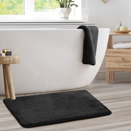 Clara Clark Bathroom Rugs, Ultra Soft Plush Bath Mat for Bathroom, Non-Slip, Velvet Memory Foam Bath Rugs, 20 x 32, Solid Black