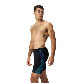Speedo Men's Tech Panel Jammer, Black/Cobalt Pop, 36
