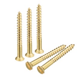 sourcing map Pack of 100 Brass Wood Screws M2 x 20 mm Slotted Drive Flat Head Self Tapping Screws Countersunk Head for Woodwork Furniture